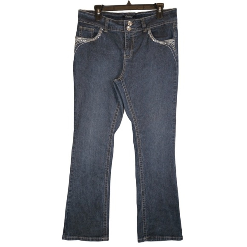Roz & Ali Womens 12 Sequin Embellished Bootcut Dark Wash Jeans Jewels